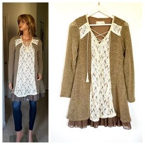 A’Reve Boho Lace Babydoll Sweater Tunic or Dress